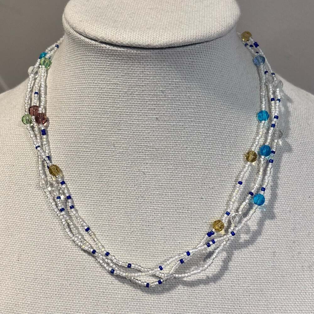 Unbranded Multi-Strand Seed Bead Necklace with Colorful Faceted Crystal Accents
